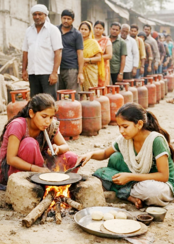 KAIMGANJ NEWS रसोई गैस संकट: लाइन में उपभोक्ता, पेट की आग बुझाने के लिए लकड़ी से चूल्हा जलाना बनी मजबूरी Picsart 26 03 12 17 51 02 740