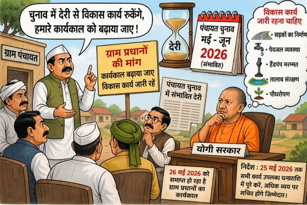 Lucknow Uttar Pradesh news पंचायत चुनाव में देरी से बढ़ी हलचल, यूपी में ग्राम प्रधानों ने उठाई कार्यकाल बढ़ाने की मांग Picsart 26 04 23 13 02 54 425