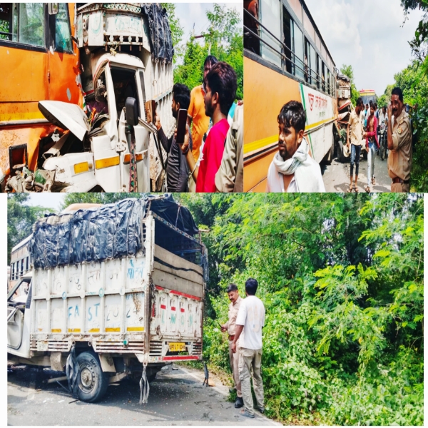 Farrukhabad news रफ्तार का खौफनाक तांडव: अलीगंज-कायमगंज मार्ग पर काल बनकर टूटी रोडवेज बस, बेकरी सामान लदी पिकअप के उड़े परखच्चे; चालक की दर्दनाक मौत से मचा कोहराम Picsart 26 09 22 18 06 00 662